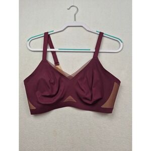 Honeylove Crossover Bra Wireless Mesh Fig Burgundy Women Size 1X NO PADS